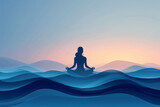 Serene meditation silhouette against dusk ocean waves