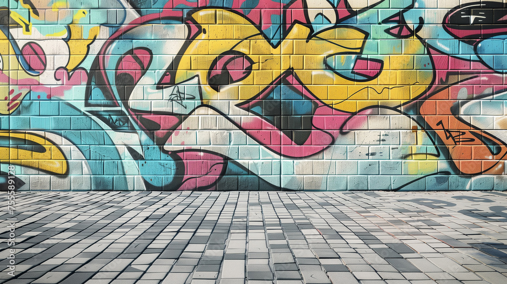 Obraz premium colored graffiti on the wall of the building