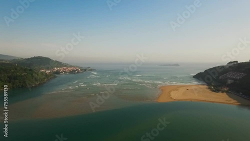 Urdaibai Biosphere Reserve_Mundaka_Aerial shot from Laida beach to the sea_Izaro island photo