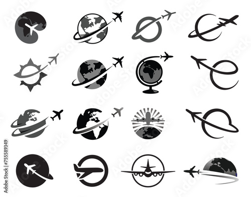Creative  Airplane & World Planet Collection Set Logo Vector Icons Symbol Design Illustration
