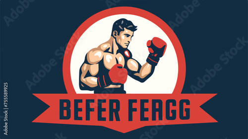 Boxing fighter vector logo design flat vector