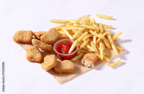 chicken nuggets with ketchup on white background2 photo