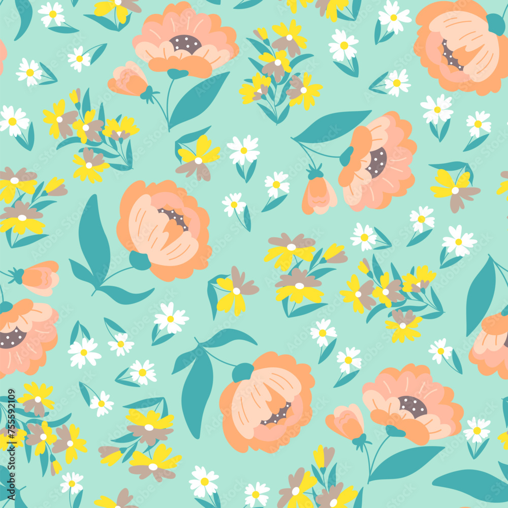 Obraz premium Seamless pattern with bright flowers