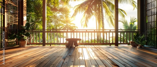 Summer Delight: Wooden Balcony Patio Deck with Panoramic View