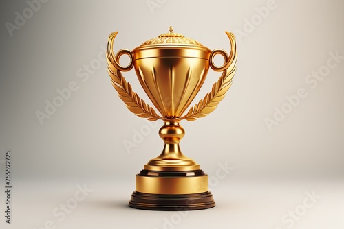 Winner Champion trophy and golden shiny cup isolated on white background. 3d rendering