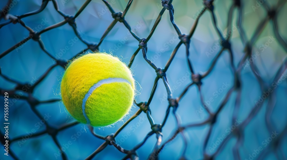 Tennis ball caught in the net
