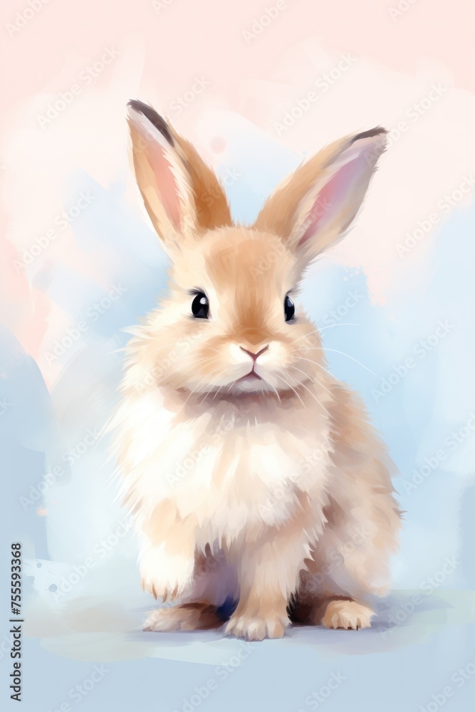 Soft watercolor painting of a rabbit on a pink gradient Soft watercolor painting of a rabbit on a pink gradient