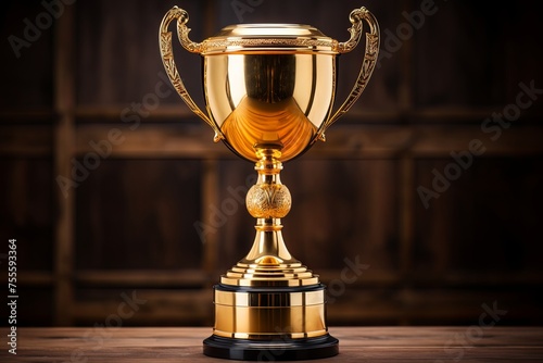Winner Champion trophy and golden shiny cup victory and success in a sports competition isolated on white background. 3d rendering