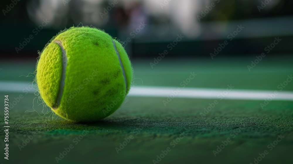 Tennis ball positioned on a court