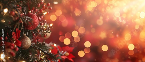 Festive Christmas Greeting Banner with Cheerful Bokeh Lights