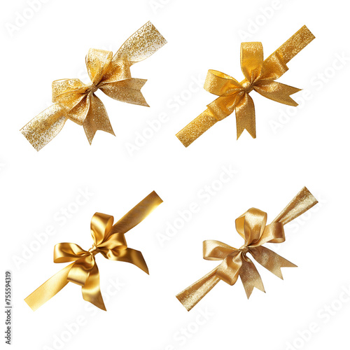 Gold bow isolated on transparent background