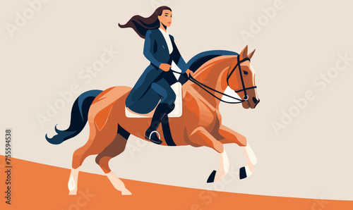 woman in suit riding horse vector flat isolated illustration