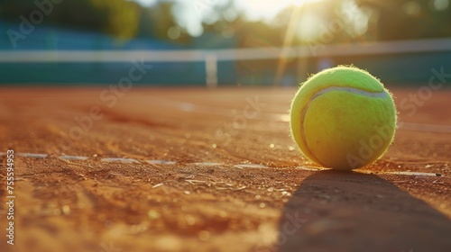 Tennis equipment with a close-up view on a clay court © Orxan