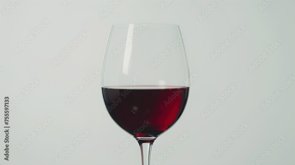 A captivating close-up of a glass filled with luscious red wine, standing alone against a clean white backdrop, inviting viewers to immerse themselves in its rich color and smooth texture.