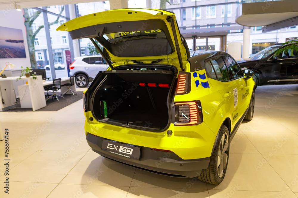 open car trunk lemon green Volvo EX30 electric SUV produced Swedish ...