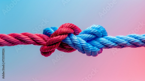 Two ropes are tied together in a knot
