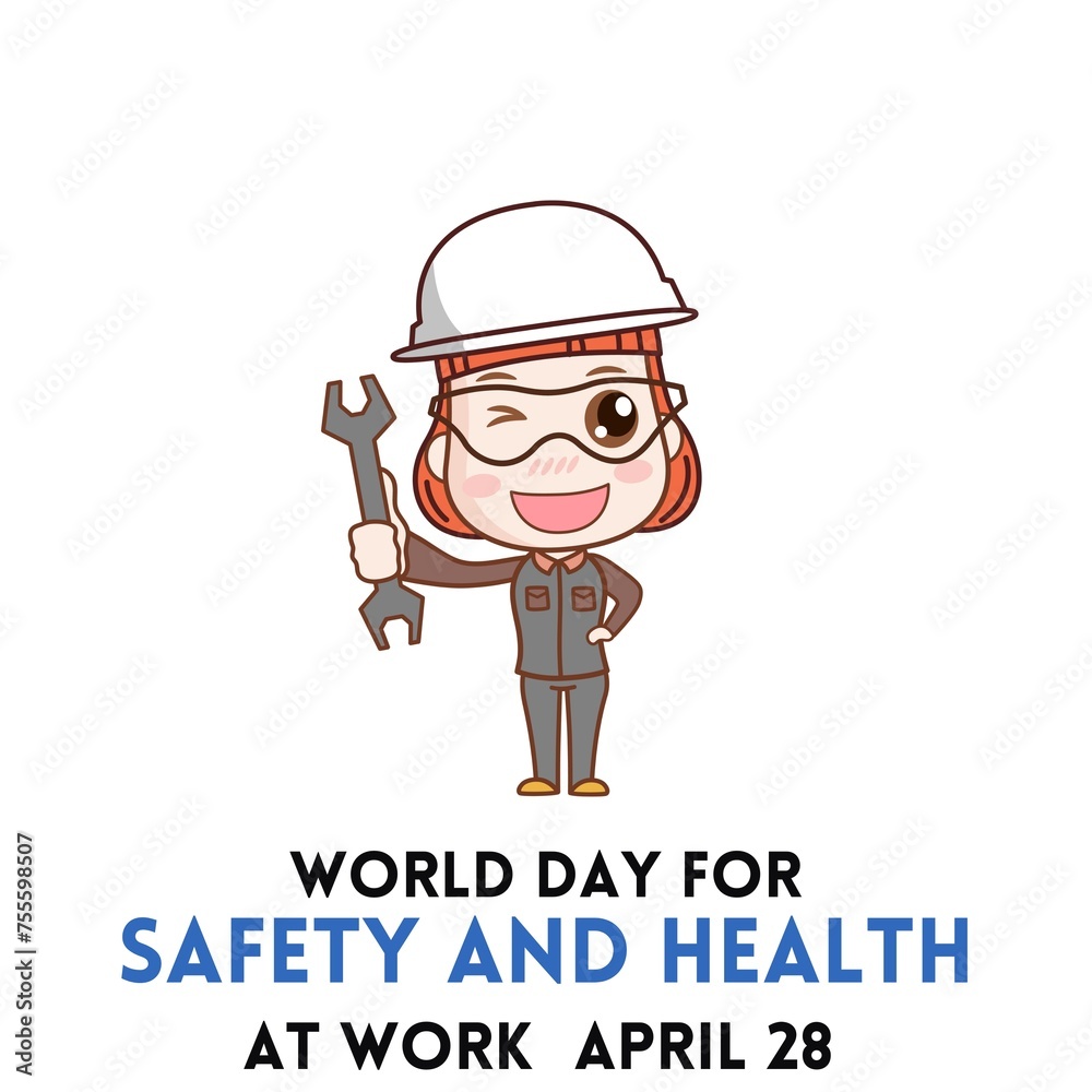 World Day for Safety and Health at Work. Work safety awareness template for banner, card, background. Observed on April 28