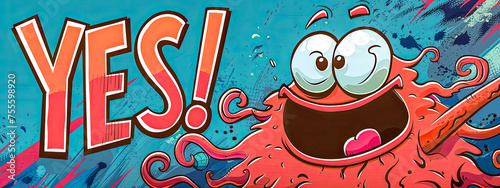 Excited cartoon character with yes! exclamation