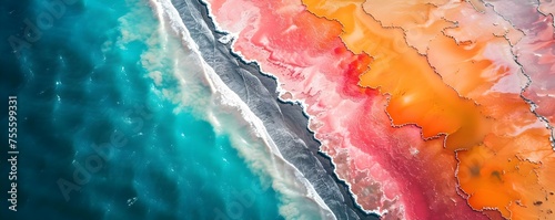 Aerial perspective of lithium mines with colorful evaporation ponds. Concept Aerial Photography, Lithium Mines, Evaporation Ponds, Colorful Landscapes photo