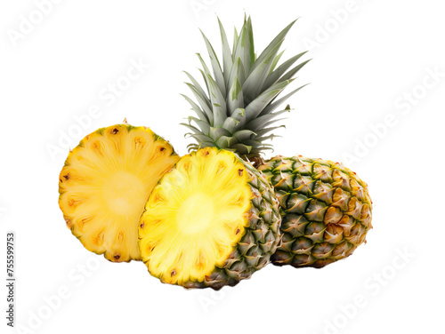 Raw and fresh pineapple isollated on the transparent background