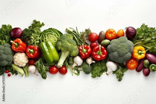 Assorted organic fresh vegetables and healthy food isolated on white background
