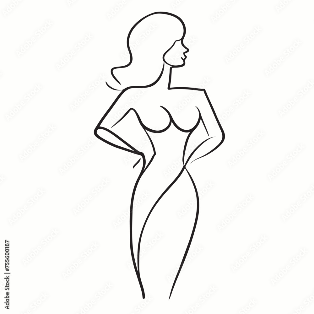 outline the stylish silhouette with simple lines, conveying a sense of simplicity and sophistication, vector illustration line art