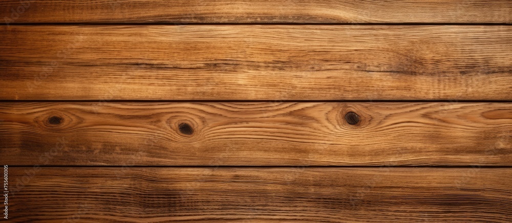 Fototapeta premium This close-up view showcases the intricate details of an oak wood grain wall, highlighting the natural patterns and textures. The rich tones and fine lines of the wood create a warm and inviting