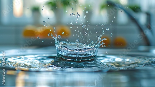 A burst of clear liquid creates tiny bubbles and ripples in a glass © Wiravan