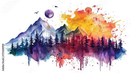 Berge Natur Wald Vektor Landschaft Watercolor Mountains