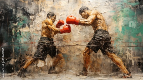 Street Graffiti, Painting, The Work Of Artists. A professional boxing match between two male boxers with Mixed technique. © liliyabatyrova