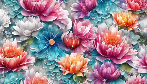 Flowery background. Fantastic colorful floral surface. Floral pattern. Fictional scene
