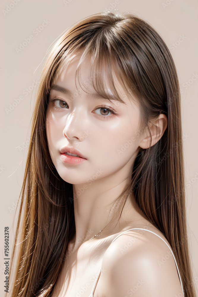 Gorgeous Young Female Model - Fashion or Cosmetics Model - Beauty with Perfect Fine Features - Beautiful Smooth Hair