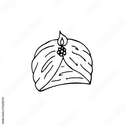 Hand-drawn women's hat turban. Retro fashion icon. Fashion illustration of women's headwear.