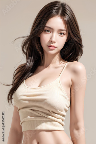 Gorgeous Young Female Model - Fashion or Cosmetics Model - Beauty with Perfect Fine Features - Beautiful Smooth Hair