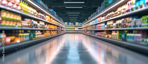 Abstract supermarket aisle with colorful shelves and unrecognizable customers as background © Ruslan Gilmanshin