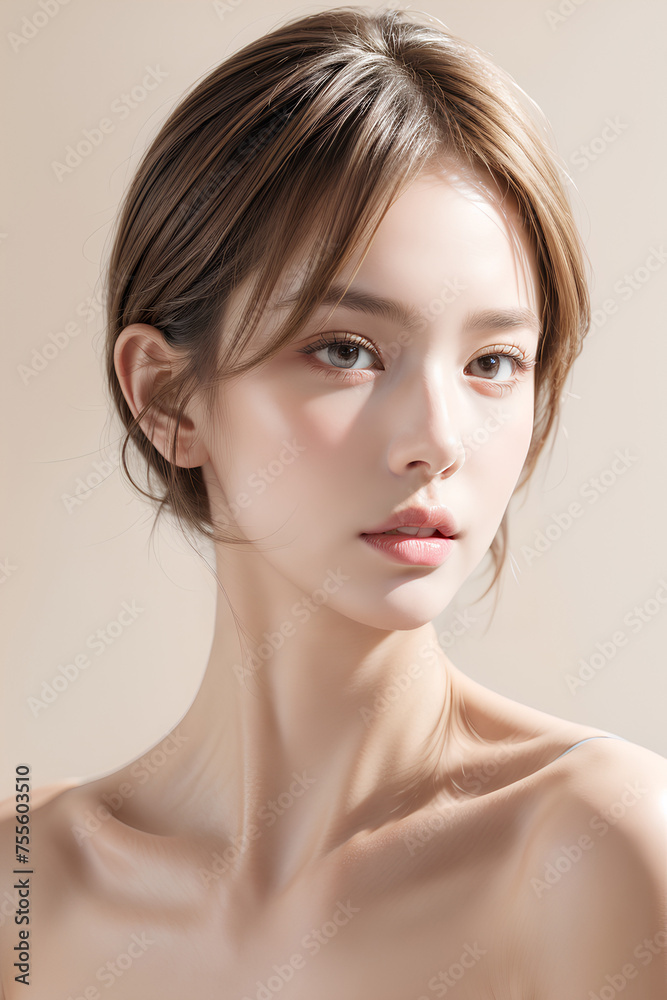 Gorgeous Young Female Model - Fashion or Cosmetics Model - Beauty with Perfect Fine Features - Beautiful Smooth Hair