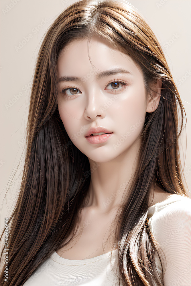 Gorgeous Young Female Model - Fashion or Cosmetics Model - Beauty with Perfect Fine Features - Beautiful Smooth Hair