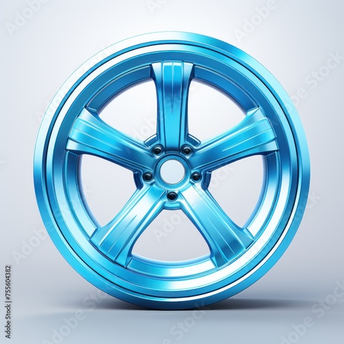 A blue wheel with a silver rim. The wheel is shiny and has a modern look. The image is of a car wheel, and it is the only visible part of the car