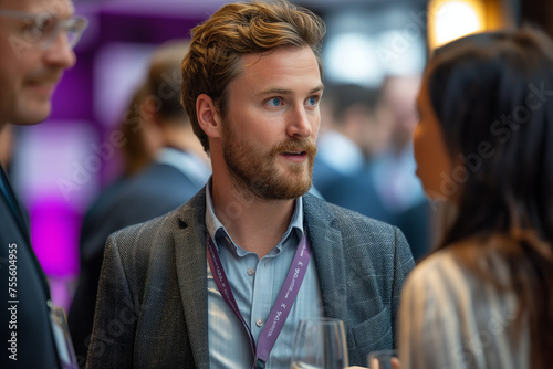 delegates networking at a conference drinks reception. Attendees engage in professional interaction and socializing, seizing the opportunity to make relationships photo