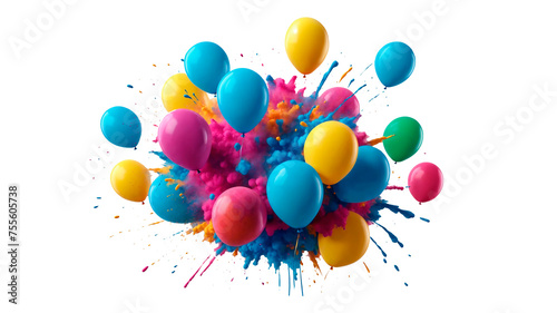 multicolor colorful paint balloons splashes multicolor powder explosion isolated. Multicolored powder explosion in the form of balloons. holi paint Colorful dust explosion concept.