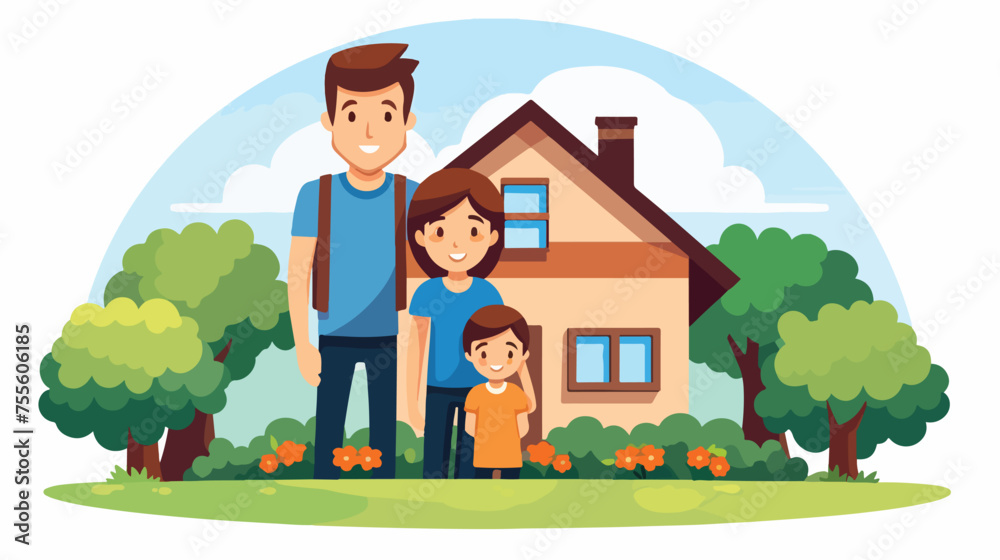 Home garden and happy family .. flat vector isolated