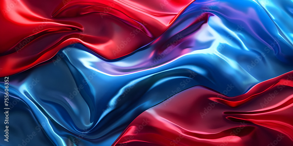 Abstract background of red, blue and black liquid paint with waves - Ai Generated