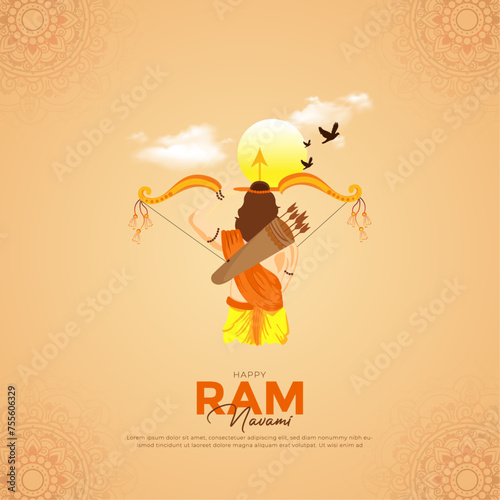 illustration of Greeting card for Ram Navami , a Hindu festival celebrated of Lord Ram, background, greeting card , poster, banner design