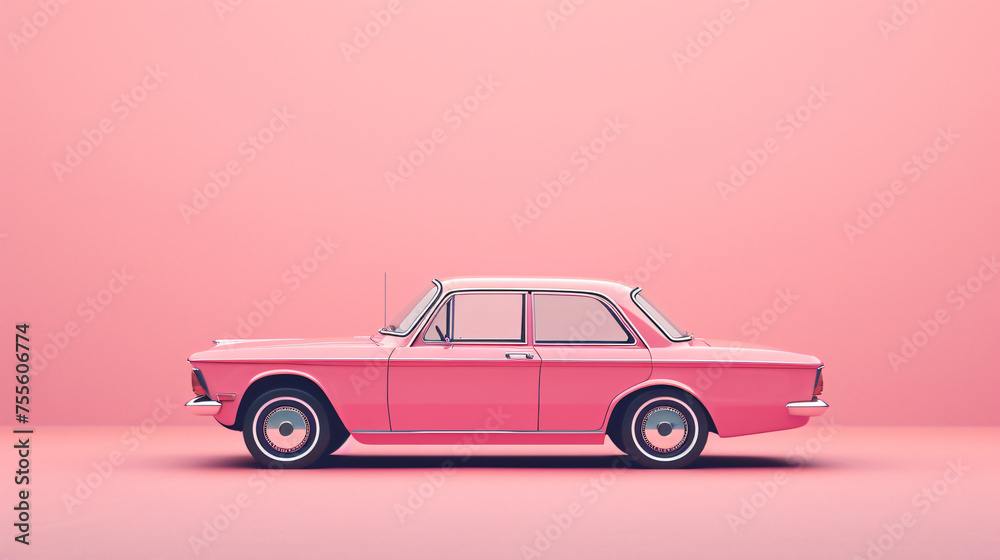 Pink car on a pink background.