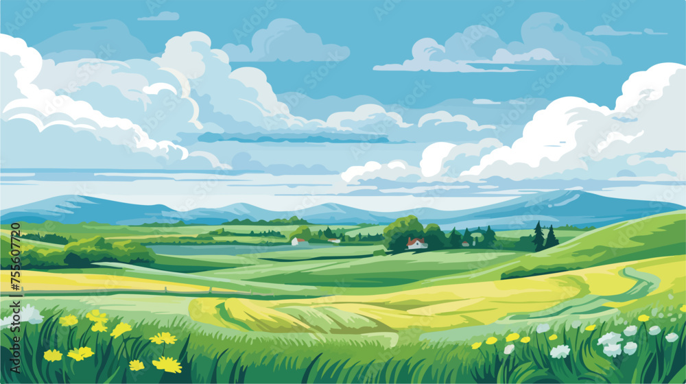 Landscape view of the spring field .. flat vector 