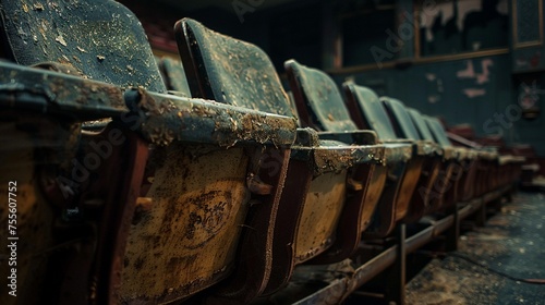 A layer of dust on the seats of an old theater