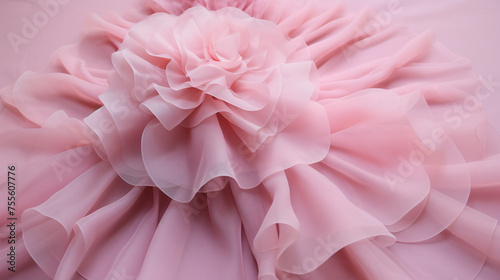 Pink tulle fabric. Flounces on a children's dress. © yasir