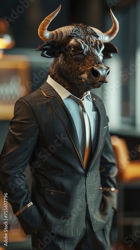 A minotaur in a sharp business suit representing the bullish trends