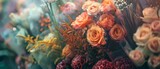 Close-up of dust on a floral arrangement in a closed florist shop