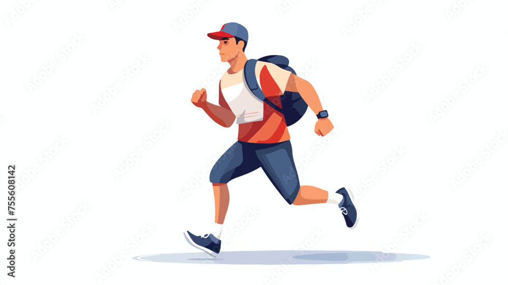 Man courier running with letters flat vector illustration